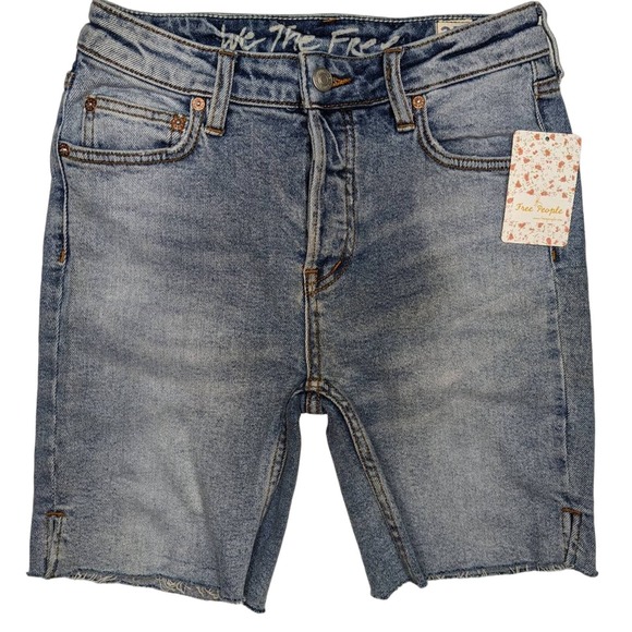 Free People Bermuda Shorts Avery Denim Jean Blue Boho Stretch Frayed Hem New 26 - Picture 2 of 6